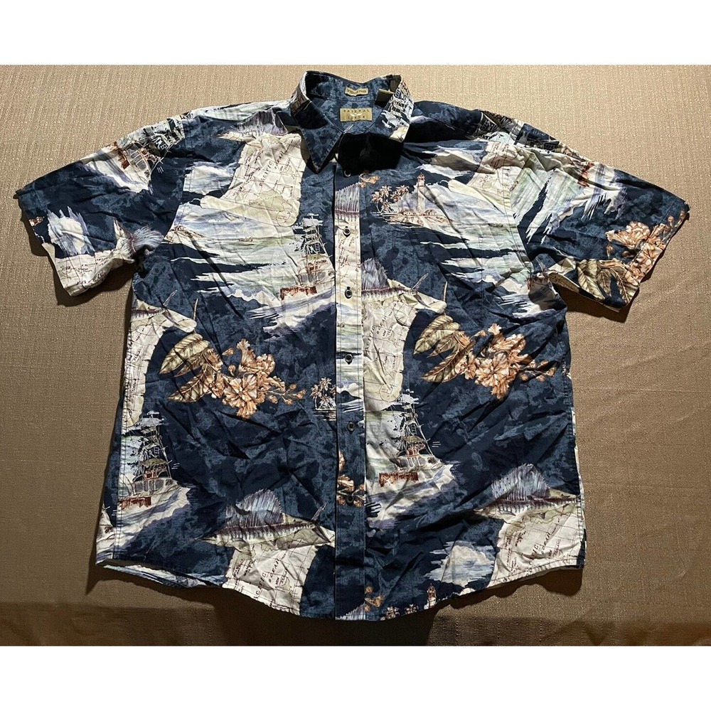 Vintage Natural Issue Men’s XL Extra Large Button Up Short Sleeve Shirt Sailboat